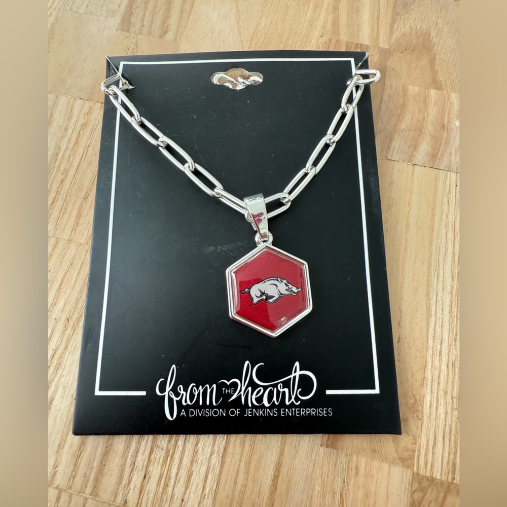 Arkansas razorback silver tone team mascot necklace